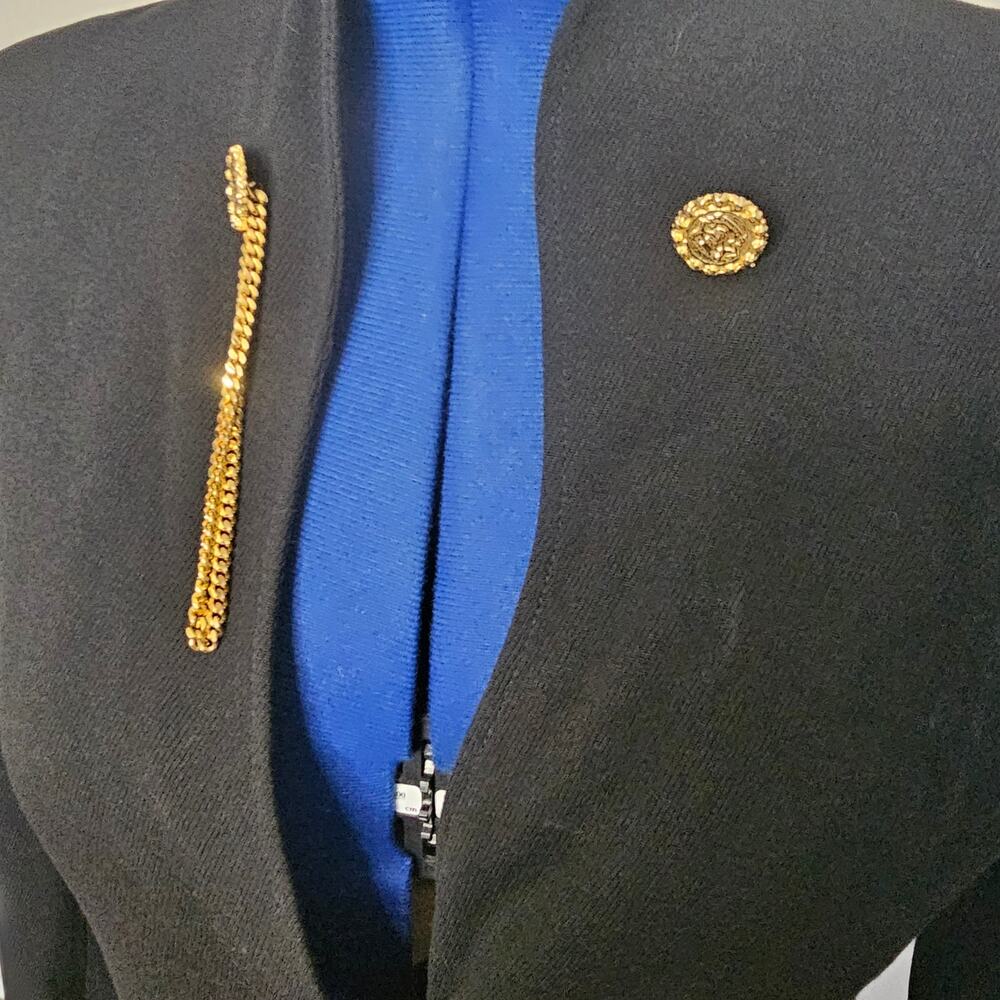 Vintage Malisy Italy Wool Blend Blazer – Black Gold Button Chain Closure Jacket - Picture 5 of 9